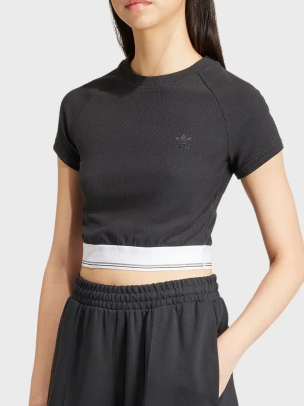 Adidas Performance Tape Waistband Cropped White Black Stripe Size XS